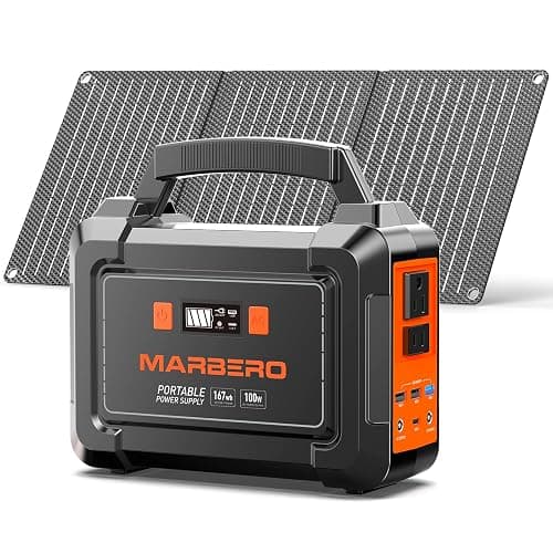 MARBERO Solar Generator 167Wh Camping Portable Power Station 200W Peak with Foldable Solar Panels 30W with AC Outlet 110V Multi-Port LED Flashlights for CPAP Home Camping Hurricane Emergency - SOLAR GENERATOR M168 WITH 30W SOLAR - Image 1