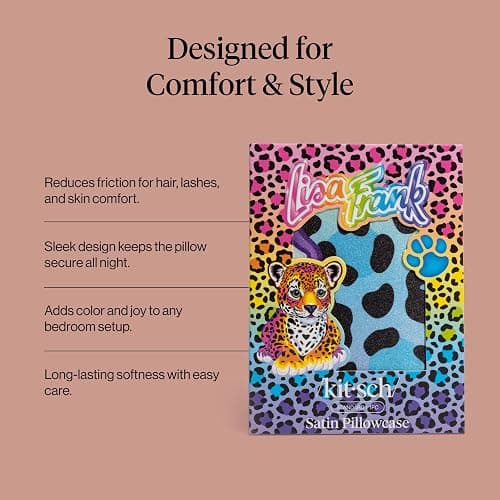 Lisa Frank x Kitsch Satin Pillowcase, Size 19x26 - Rainbow Leopard | Softer Than Silk Pillow Cases, Smooth Cooling Satin Pillow Case for Hair and Skin, Wrinkle-Free, Machine Washable thumbnail 4