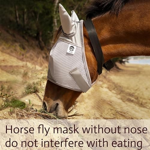 Raelitego Horse Fly Mask, Adjustable Fly Masks for Horses with Ears, UV Protection from Insect Pests Comfort Mesh Without Nose Average Size Horses Accessories(Large) thumbnail 3
