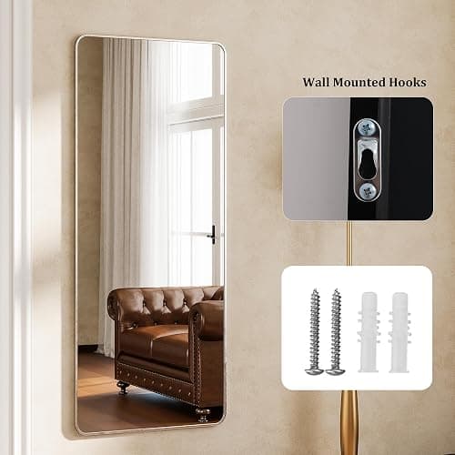 ZENOMIRRIS Silver Full Length Mirror 21 x 56 Inch Nano Floor Mirrors with Stand Rounded Corner Full Body Mirrors with Aluminum Alloy Frame for Bedroom Living Room Checkroom thumbnail 5