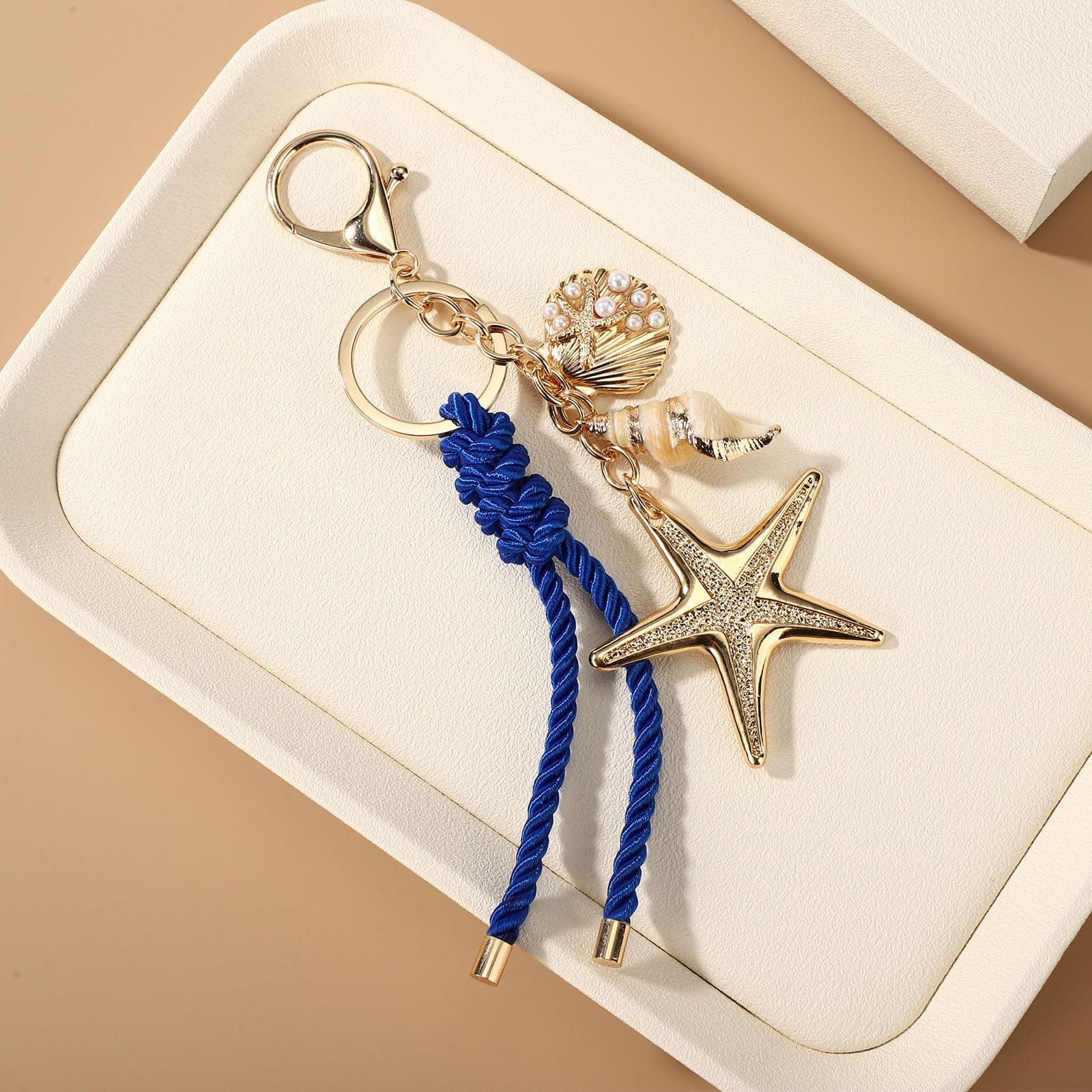 Starfish and Shell Keychain, 6.3x2.36in Alloy Sea Bag Charm with Blue Braided Rope Starfish Shell and Conch Keychain for Summer Wallet Backpack Ornament thumbnail 7