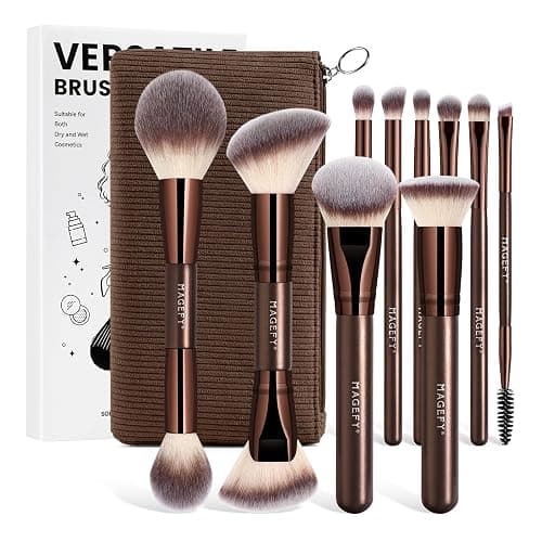 MAGEFY Makeup Brush Set 12 Pcs Double-Ended Makeup Brushes – Professional Foundation, Blending, Eye & Concealer Tools for Liquid/Cream/Powder, Flawless Finish Brushes Set (Coffee) - Image 1
