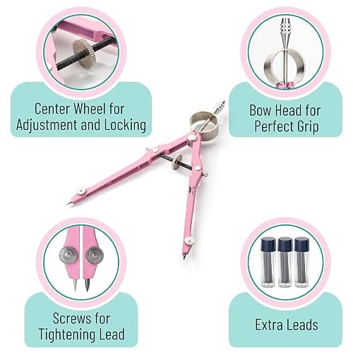 Mr. Pen- Professional Compass for Geometry, Pink, Extra Leads, Metal Compass, Compass, Compass Drawing Tool, Drawing Compass, Drafting Compass, Compass for Students, Compass for Woodworking thumbnail 5