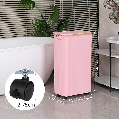 iEGrow 73L Laundry Basket with Wheels,Clothes Hamper for Laundry,Laundry Hamper with Lid and Inner Bag, for Laundry Room, Bedroom, Dormitory Storage,Pink thumbnail 3