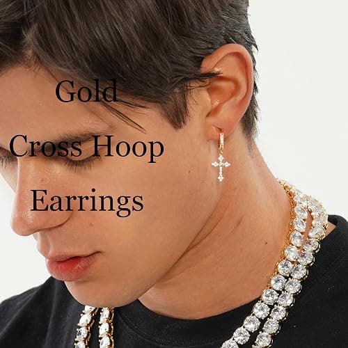 JINAO Cross Hoop Dangle Earrings for Men Women | 14K Gold Silver Plated, 5A+ Cubic Zirconia, Hypoallergenic 925 Sterling Silver Post, Religious Christian Jewelry thumbnail 4