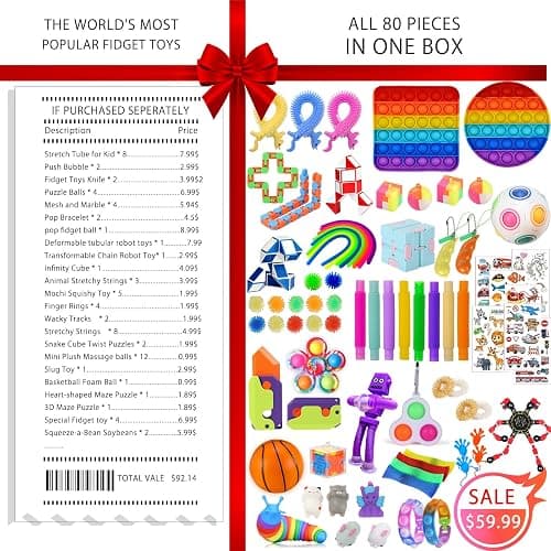 80 Pack Fidget Toys Set,Pop It Relieves Stress and Anxiety Sensory Fidget Toy for Children Girls Adults, Gift for Birthday Party Favors, Classroom Rewards Prizes, Carnival, Piñata Goodie Bag Fillers thumbnail 7