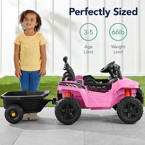 Best Choice Products Kids 12V Electric Ride On UTV Car and Trailer w/Parent Control, LED Lights, 2 Speeds, Bluetooth - Pink thumbnail 7