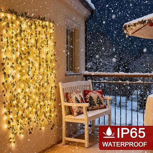 Joysing Efeu Lichterkette Innen 10M 100 LED Efeu Girlande mit Lichterkette Batteriebetrieben mit Fernbedienung Timer, 8 Modi Fake Efeu Lichterketten Wasserdicht Weihnachtsbeleuchtung fur Zimmer Aussen thumbnail 6