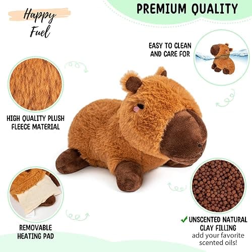 Capybara Microwavable & Weighted Stuffed Animals - 1.5 Lbs Unscented Heating Pad for Period Cramps Pain Relief and Anxiety, Cute Capybara Plush Toys Gifts for Women Girls Adults and Kids by Happy Fuel thumbnail 3