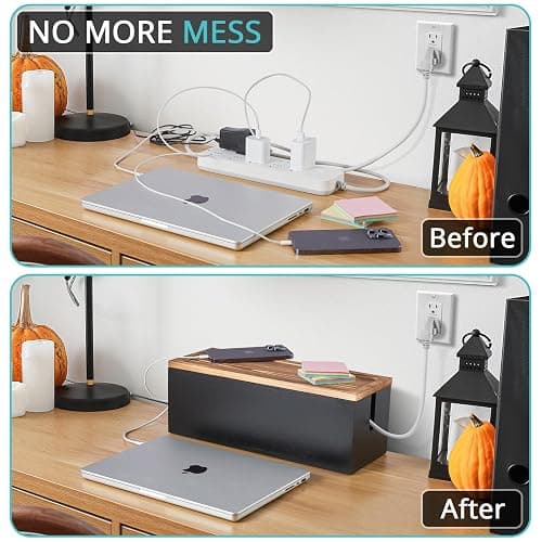 Bivvclaz Large Cable Management Box, Wooden Cord Organizer Box for Desk, Floor, Office to Hide Extension Cords Power Stripes Surge Protectors Chargers Wires, Black thumbnail 4