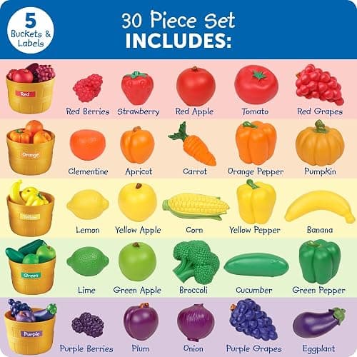 Learning Resources Farmer's Market Color Sorting Set - Pretend Play Food Sets for Kids Kitchen, Color Sorting Toys, Plastic Fruit and Vegetable Toy for Kids Kitchen Set, Play Food for Toddlers 1-3 thumbnail 6