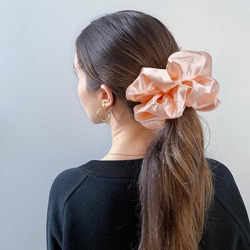 CEELGON Big Real Silk Scrunchies for Hair Satin Oversized for Sleep Large Scrunchie for Curly Hair Silk Thick Elastic Hair Ties Jumbo Hair Scrunchies 6 Pack (black, champagne, pink,khaki, blue, shell pink) thumbnail 4