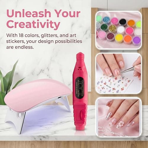 Professional Nail Kit for Beginners with Everything Acrylic Nails Kit with UV Light, Nail Drill, Acrylic Carved powder Glitter Powder, Art Stickers Decor Home Salon Tools for Women Thoughtful Gift thumbnail 8