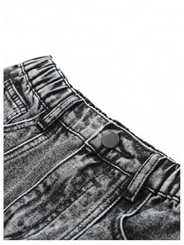 WDIRARA Girl's Button Jean Shorts Star Patched Denim Shorts with Pockets | High Elastic Waist, Emo Bottom, Gothic, Cute, for Teen Tween Kids thumbnail 3