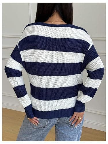 BEAUDRM Girl's Vintage Striped Sweater Long Sleeve Oversized Cute Pullovers Sweaters thumbnail 2