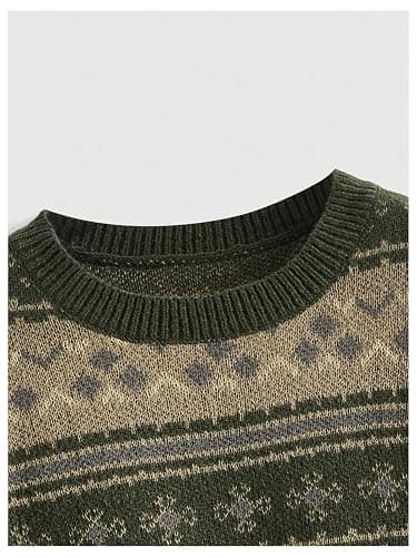 MakeMeChic Women's Fall Sweaters Grandpa Vintage Striped Oversized Long Sleeve Drop Shoulder Crew Neck Brown Knit Sweater thumbnail 4