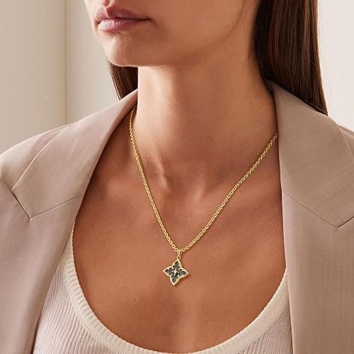 Fettero Gold Clover Necklace for Women Dainty 14K Gold Plated CZ Pendant Necklace Adjustable Chain Choker Charm Colorful Clover Pendant Lucky Necklaces for Women Jewelry thumbnail 3