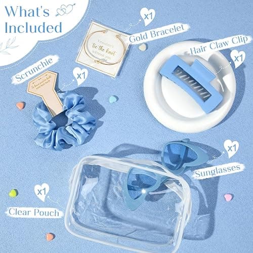 DEEKA 5 Pcs Bridesmaid Proposal Bag Set Gift Clear Makeup Toiletry Bag Bachelorette Party Favors Sunglasses Hair Claw Clips Scrunchies Knot Bracelets Bridal Wedding Party Gifts (Blue) thumbnail 4