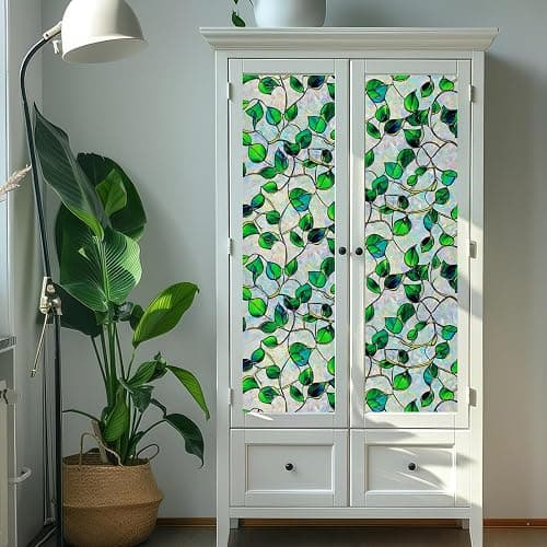 SOMWISE Window Privacy Film Stained Glass Decorative Static Cling Window Tint Sticker for Home Room Bathroom Glass Door Car Decor Rainbow Vinyl Renter Friendly one Way,17.5 * 78.5,Blue&Green Vine thumbnail 7