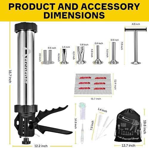 Artcorner Professional Jerky Gun for Ground Meat | 2.5LB Capacity Jerky Maker Kit with 5 Attachments, 2 Brushes & Storage Net (Food Grade) thumbnail 6