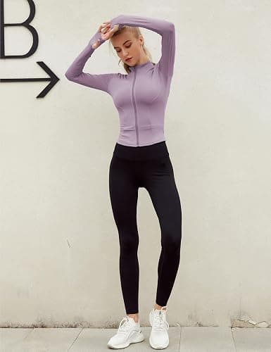 Lviefent Womens Lightweight Full Zip Running Track Jacket Workout Slim Fit Yoga Sportwear with Thumb Holes thumbnail 4