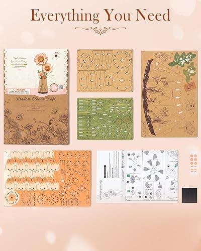 Wowood 3D Flower Wooden Puzzles for Adults-Gerbera Daisy, DIY Wooden Flowers Model Kit Building Set Crafts for Adults to Build, Botanical Collection/Ideal Creative Gift Ideas/Housewarming (105PCS) thumbnail 7