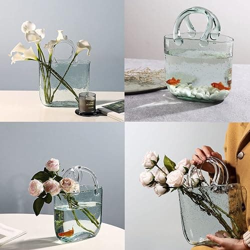 DUEBEL Glass Vases Fish Bowl, Handmade Flower Vase with Bubble for Home Wedding Decor, Handbag Shape Clear Vase thumbnail 6