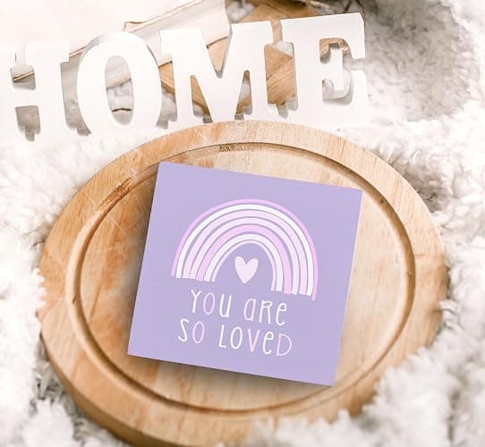 SRADMO You Are So Loved Rainbow Heart Wood Box Sign Desk Decor, Purple Kids Inspirational Quotes Wooden Block Box Sign Decoration for Kids Room Nursery Playroom Shelf Table Decorative Accessories thumbnail 5