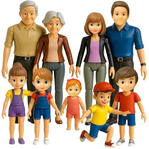 Dollhouse People, Bendable Dollhouse Family Set – 9 Poseable Figures Including Grandpa, Grandma, Mom, Dad, Sister, Brother, Cousins, and a Baby Girl – Perfect for Dollhouse Play and Imaginative Fun - Image 1
