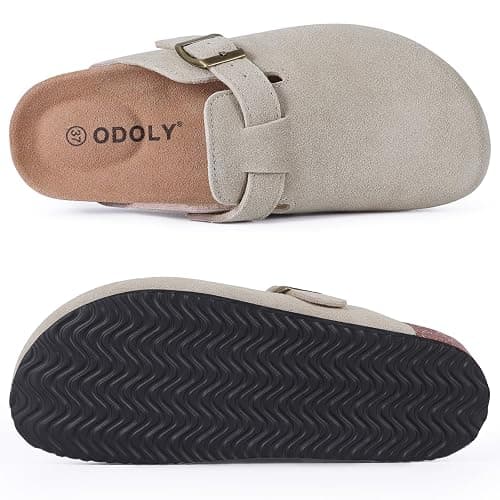 ODOLY Genuine Suede Clogs for Women Men Soft Cork Footbed Leather Mules Comfort Potato Shoes with Arch Support thumbnail 5