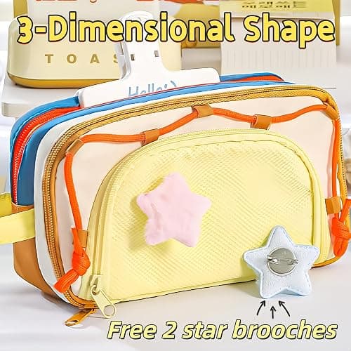 UIVXXUD Portable Multi-Layer Kawaii Star Pencil Case Organizer - Large Capacity Pencil Case with Compartments - Cute Pencil Pouch Functional Bag (Pink) thumbnail 5