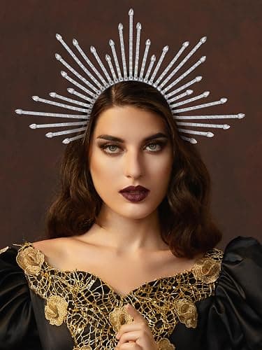 Fantherin Women's Halo Crown Headpiece - Sunburst Sun Spiked Goddess Headband Crown Decoration for Costume Halloween Cosplay - Silver thumbnail 4