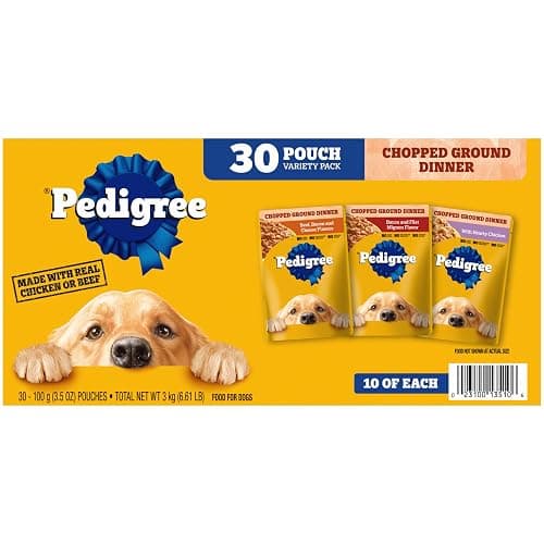 Pedigree Chopped Ground Dinner Adult Soft Wet Dog Food 30-Count Variety Pack, 3.5 oz Pouches - Image 1