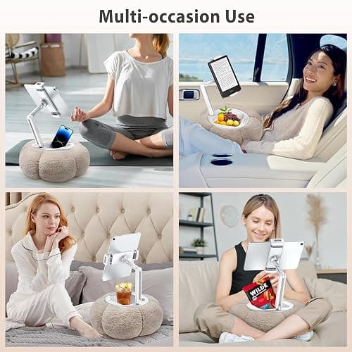 CreaDream Pumpkin Tablet Pillow Stand, Kindle Holder, Adjustable Kindle Stand for Bed with Detachable Snack Bowl, Compatible with 4.7"-13" IPad, Tablet, Phone(Khaki) thumbnail 6