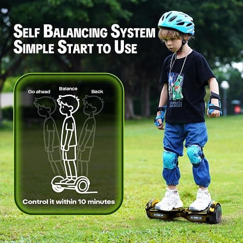 XERATH All Terrain hoverboard with Bluetooth Speakers,hoverboards for a 7-12 year old with bright LED lights and flashing wheels,hoverboard adult with self-balancing control system&UL2272 Safety Certification,for All Ages (GOLD) thumbnail 3