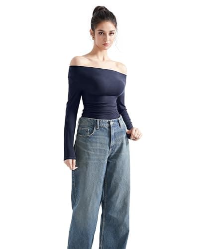 SUUKSESS Women Long Sleeve Off Shoulder Tops Trendy Cowl Neck Going Out Shirt for Fall thumbnail 3