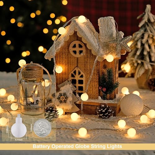 JMEXSUSS Globe Battery Operated Christmas Lights Indoor, 100 LED Battery Powered String Lights Outdoor Waterproof, 33ft Christmas String Light with Remote Timer for Bedroom Camping Decor, Warm White thumbnail 4