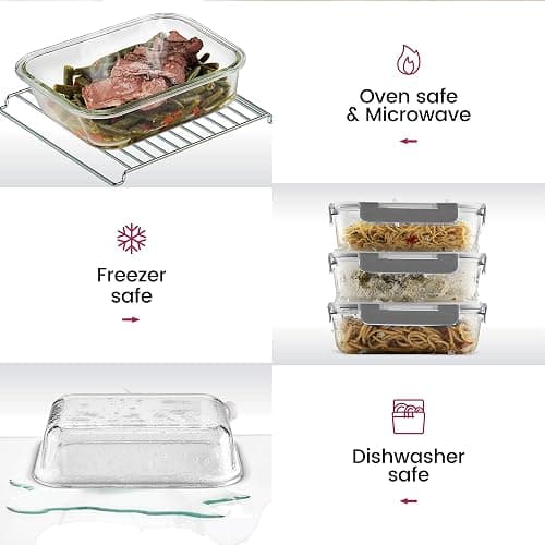 FineDine 24 Piece Glass Storage Containers with Lids - Leak Proof, Dishwasher Safe Glass Food Storage Containers for Meal Prep or Leftovers, Gray - Grey - 24 Piece thumbnail 4
