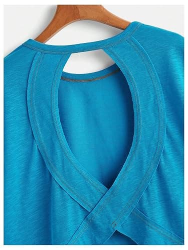 SOLY HUX Women Open Back Tops Workout Backless Tee Casual Athletic Shirts Short Sleeve Oversized Gym T Shirt thumbnail 4