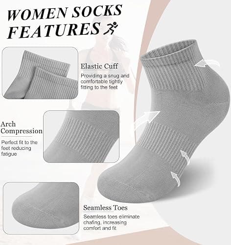 YSense Womens Ankle Socks 10 Pairs, Cotton Crew Gym Athletic Running Quarter Socks Women Men thumbnail 2