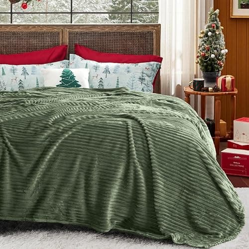 Kuscheldecke 200x230 Olivgrün Sofadecke, Weiche Flauschige und Wärme - Flanell Fleecedecke Kuscheldecke Decke Wohndecken Bettüberwurf Streifen Couchdecke thumbnail 7