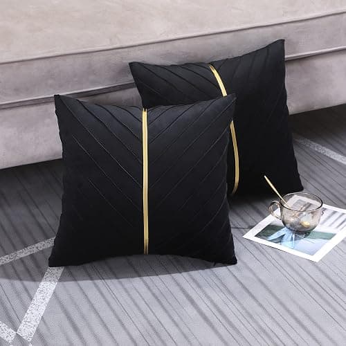 Tosleo Black Velvet Throw Pillow Covers 18 x18 inch Pack of 2 with Gold Leather Christmas Decorative Couch Pillow Cover Luxury Modern Pillowcases for Wedding Living Room Bedroom Sofa Cushion Bed thumbnail 6