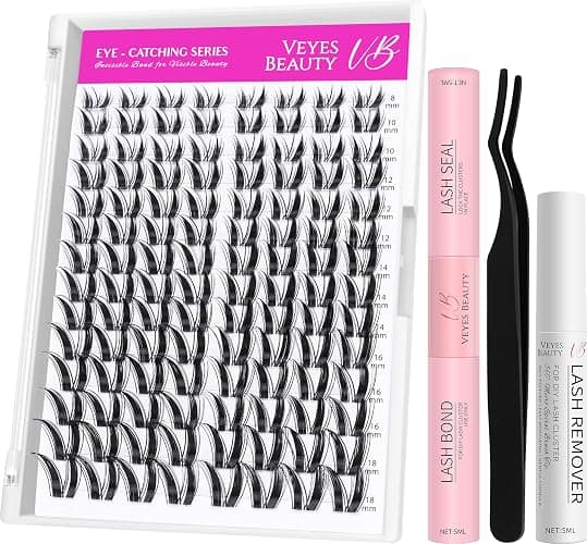 VEYESBEAUTY Lash Clusters Kit Eyelashes Lash Clusters Bunny 8-18mm | Eye-Catching Series Kit Mixed Length Bond and Seal Waterproof DIY Lash Tweezers - Image 1