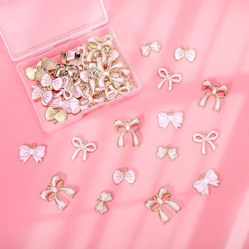 Solldgt 50 Pcs Pink Bow Charms for Jewelry Making - Cute Bowknot Charms Alloy Enamel Bow Tie Pendants Charm for Women DIY Making Bracelets Earrings Necklace Craft Supplies thumbnail 8