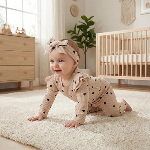 Fullfamous Baby Girl's 3pc Rib Frill Long Sleeve Romper and Pant Set thumbnail 3