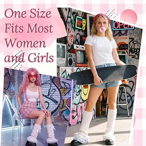 KKuSoxyy 3PCS Y2K Lace Leg Warmers, Kawaii Lolita Knit Leg Sleeves | Cute Lace Bow Ruffle Design, Soft Slouchy Stretchy Knit Fabric, One Size, for Lolita, Ballet, Cosplay Party and Daily Wear thumbnail 6