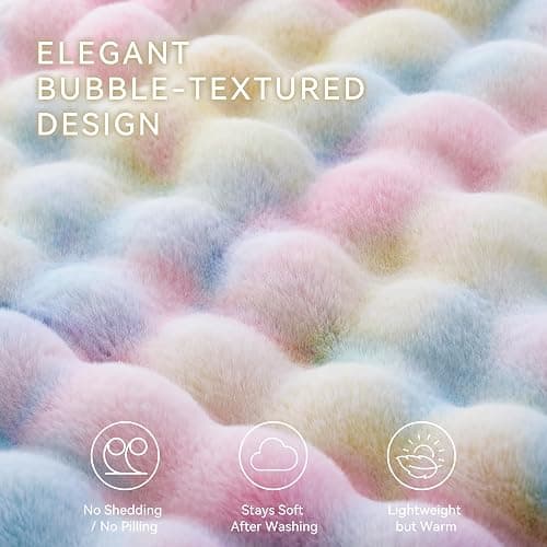Smoofy Faux Rabbit Fur Throw for Couch - Rainbow Bubble Blanket 50"x60" | Fluffy Plush Fuzzy Colorful Throw for Sofa & Bed, Super Soft Cozy Comfort Blanket, Luxury Rainbow Decor Gift for Women thumbnail 10