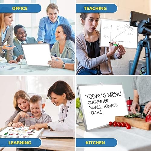 Dry Erase White Board, 16inX12in Large Magnetic Desktop Whiteboard with Stand, 10 Markers, 4 Magnets, 1 Eraser, Portable Double-Sided White Board Easel for Memo to Do List Desk Office thumbnail 5