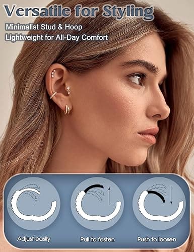 BESTEEL 7Pairs Hypoallergenic Gold Earrings for Women Trendy Small Stud Huggie Hoop Earing Stacks Set Cute Cartilage Helix Jewelry for Sensitive Ears Silver Dainty Christmas Stocking Stuffers Gifts thumbnail 3