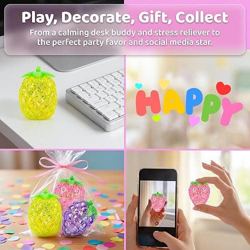 3 Pack Pineapple Squishy Strawberry Stress Balls, Grape Miniature Figurines | Strawberry Squishy Pineapple Balls, Miniature Grape Collectible Figurines for Garden Decoration, Tabletop Decor for Adults thumbnail 5